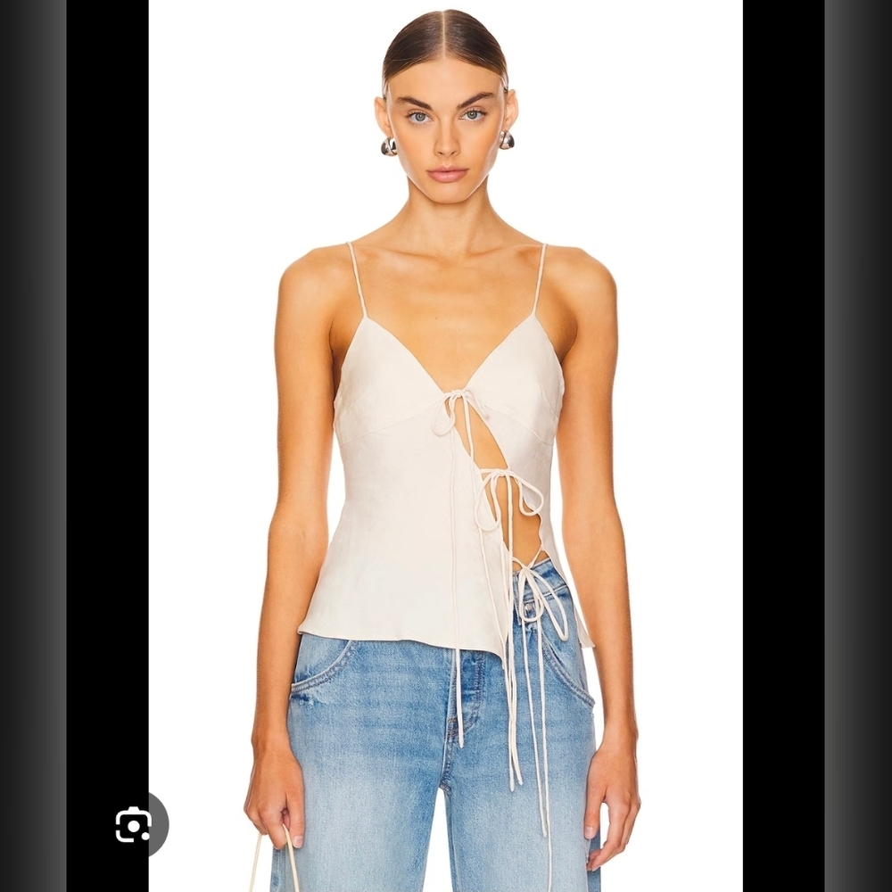 LIONESS Mariah LINEN blend CAMI WITH ASSYMETRICAL TIES SZ m Sold Out Everywhere